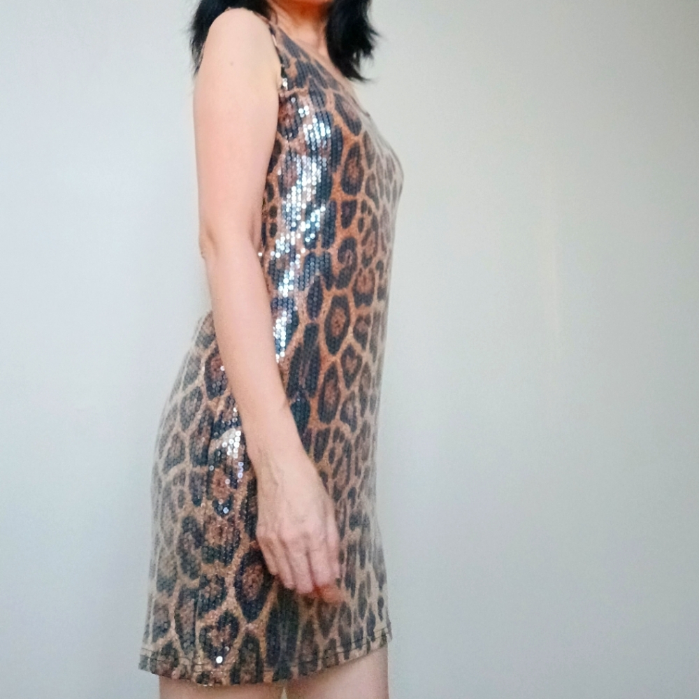 Ptp17" Metallic Leopard Sequin Dress L33" Snake Print Fully Lined - Picture 6 of 6